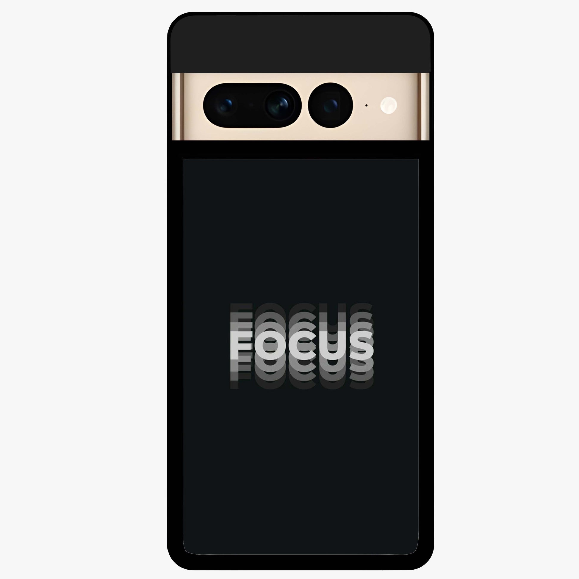 Focus Mode On Glass Case showing flat back view with bold motivational typography design and glossy glass finish.