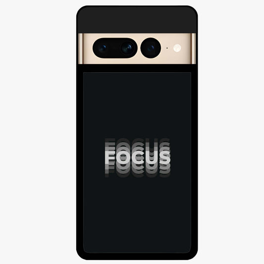 Focus Mode On Glass Case showing flat back view with bold motivational typography design and glossy glass finish.