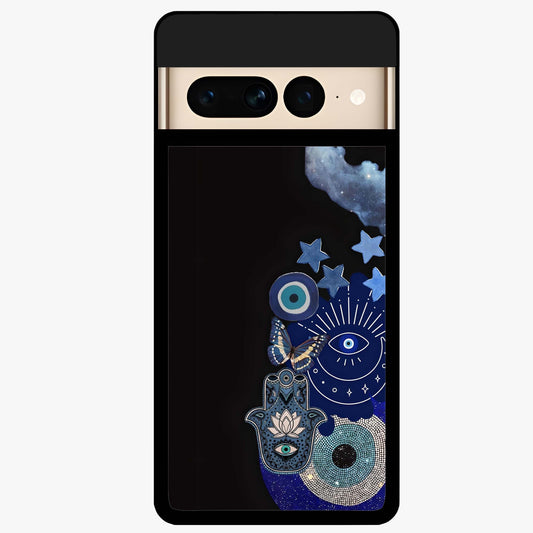 Galactic Charm Cluster Glass Case showing flat back view with glowing celestial charm artwork and glossy glass finish.