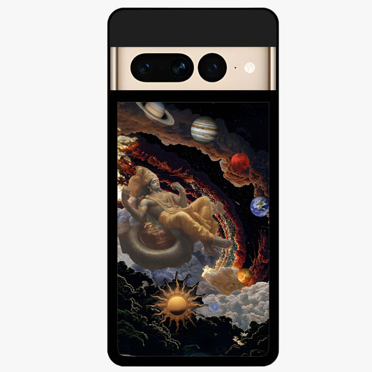 Galactic Divine God Glass Case showing flat back view with divine cosmic themed artwork and glossy glass finish.
