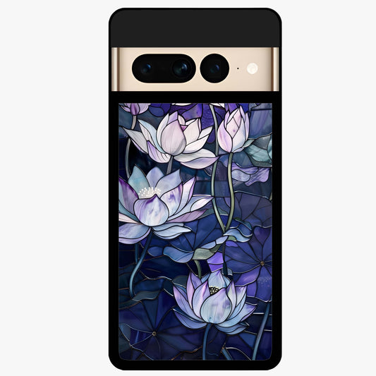 Gloss Petal Rush Glass Case showing flat back view with glossy flower petal artwork and smooth glass finish.