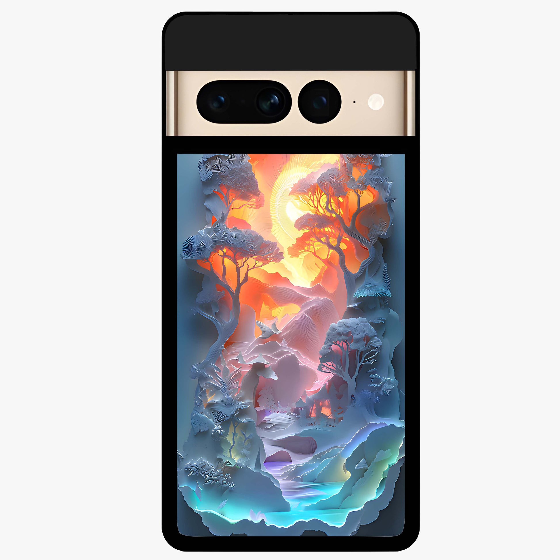 Glow Forest Portal Glass Case showing flat back view with glowing forest portal artwork and glossy glass finish.