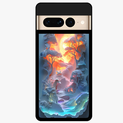 Glow Forest Portal Glass Case showing flat back view with glowing forest portal artwork and glossy glass finish.
