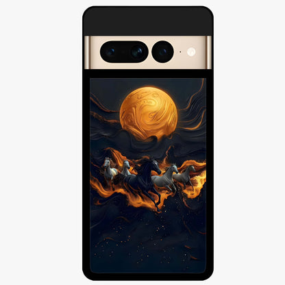 Golden Stallion Moonride Glass Case showing flat back view with majestic horse under moonlight artwork and glossy glass finish.