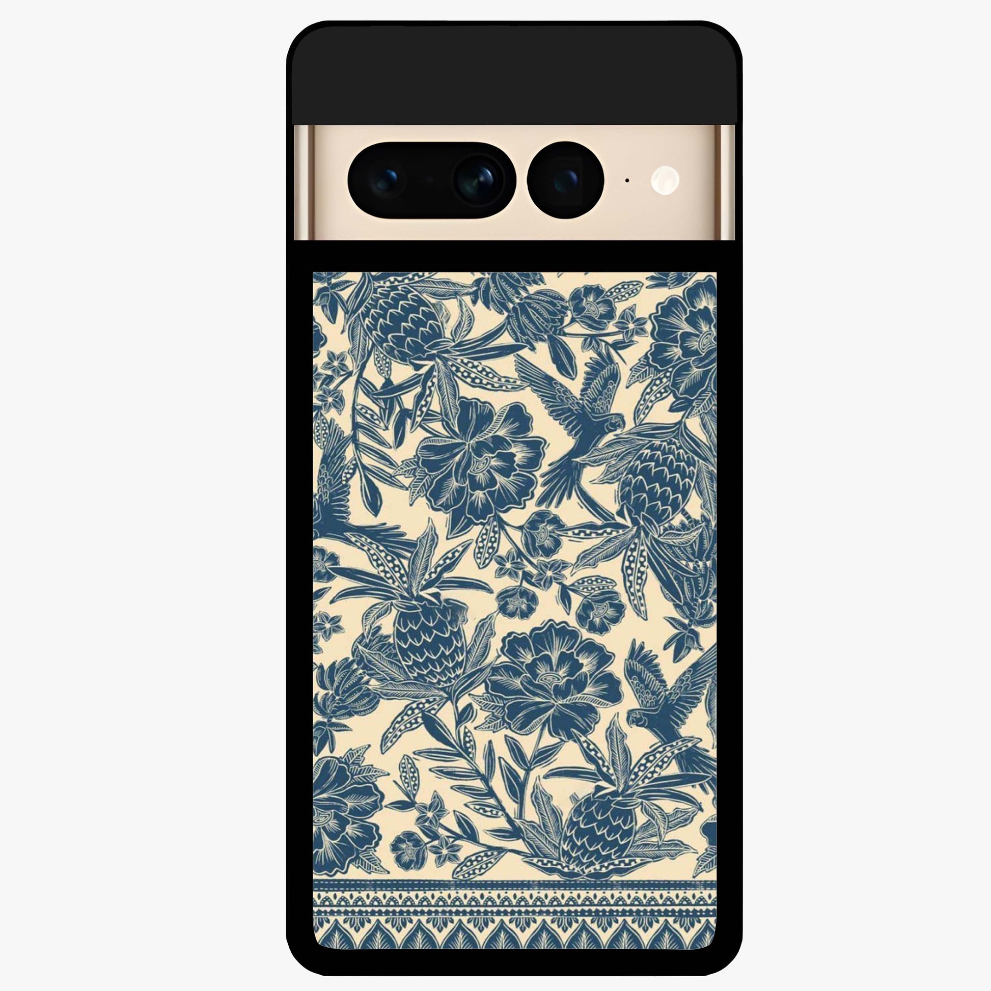 Heirloom Wild Bloom Glass Case showing flat back view with vintage inspired wild flower artwork and glossy glass finish.