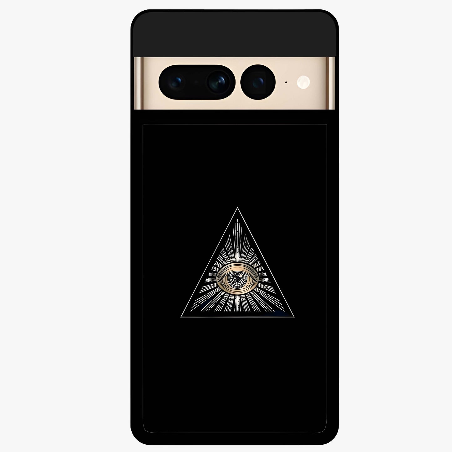 Illuminati Evil Glass Case showing flat back view with mysterious illuminati symbol artwork and glossy glass finish.