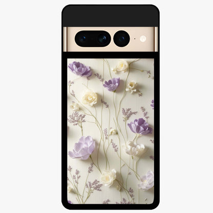 Lilac Breeze Harmony Glass Case showing flat back view with soft lilac themed artwork and glossy glass finish.