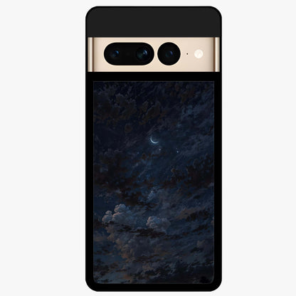 Lunar Veil Silence Glass Case showing flat back view with mystical moon veil artwork and glossy glass finish.
