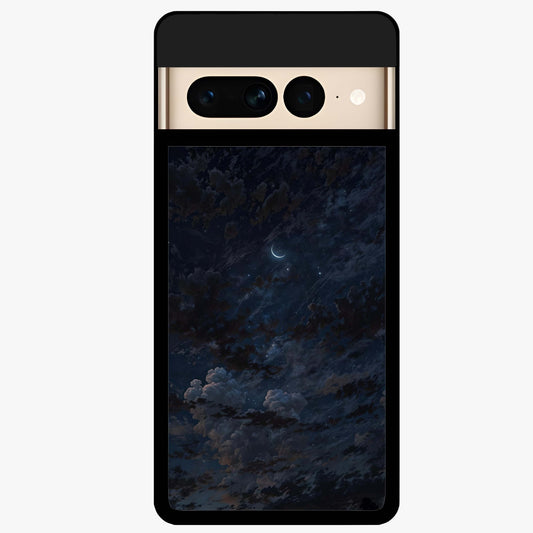 Lunar Veil Silence Glass Case showing flat back view with mystical moon veil artwork and glossy glass finish.