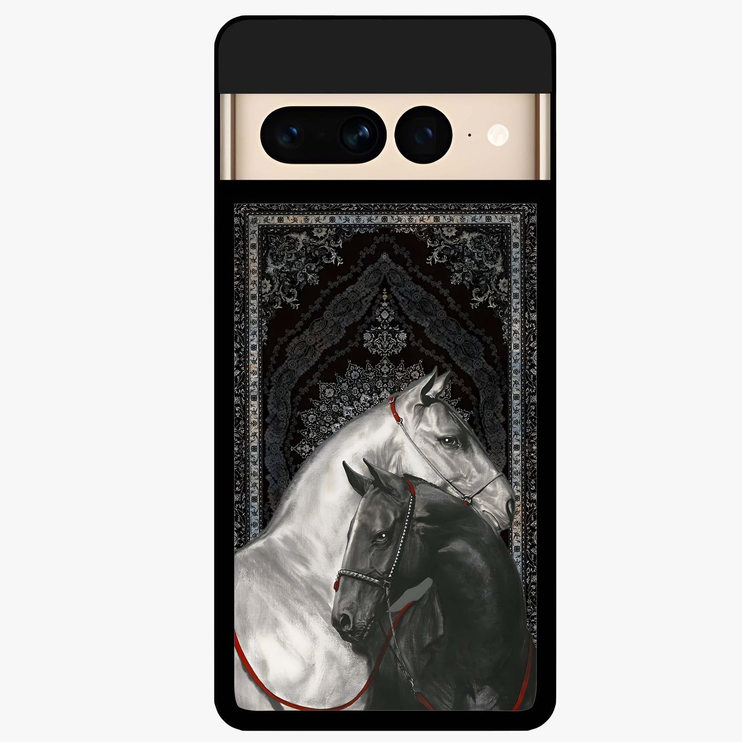 Majestic Ride Legacy Glass Case showing flat back view with powerful automotive inspired artwork and glossy glass finish.