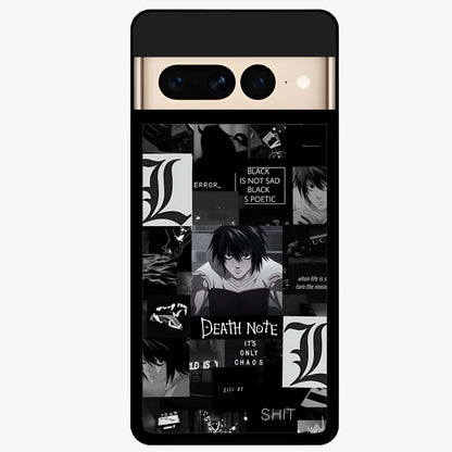 Midnight Chaos Mind Glass Case showing flat back view with abstract dark themed artwork and glossy glass finish.