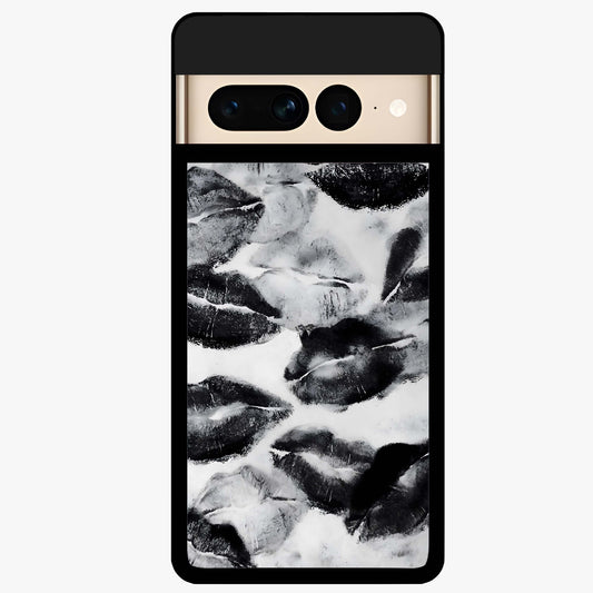Midnight Kiss Marks Glass Case showing flat back view with lipstick kiss mark artwork and glossy glass finish.
