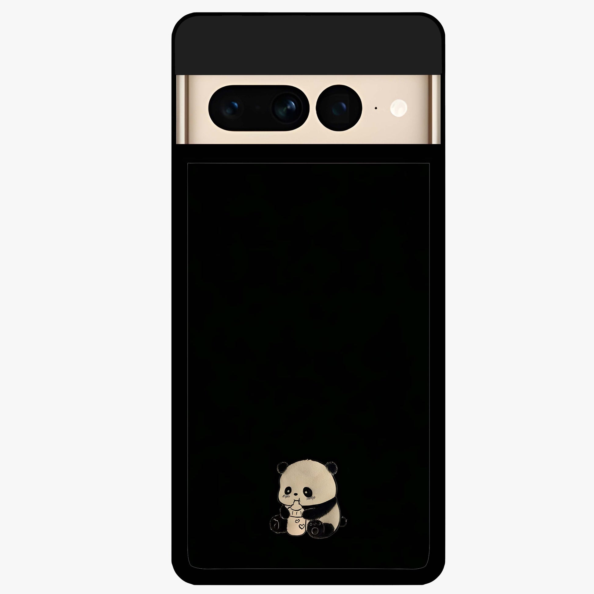 Midnight Panda Love Glass Case showing flat back view with cute panda themed artwork and glossy glass finish.
