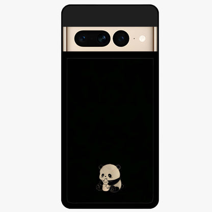 Midnight Panda Love Glass Case showing flat back view with cute panda themed artwork and glossy glass finish.