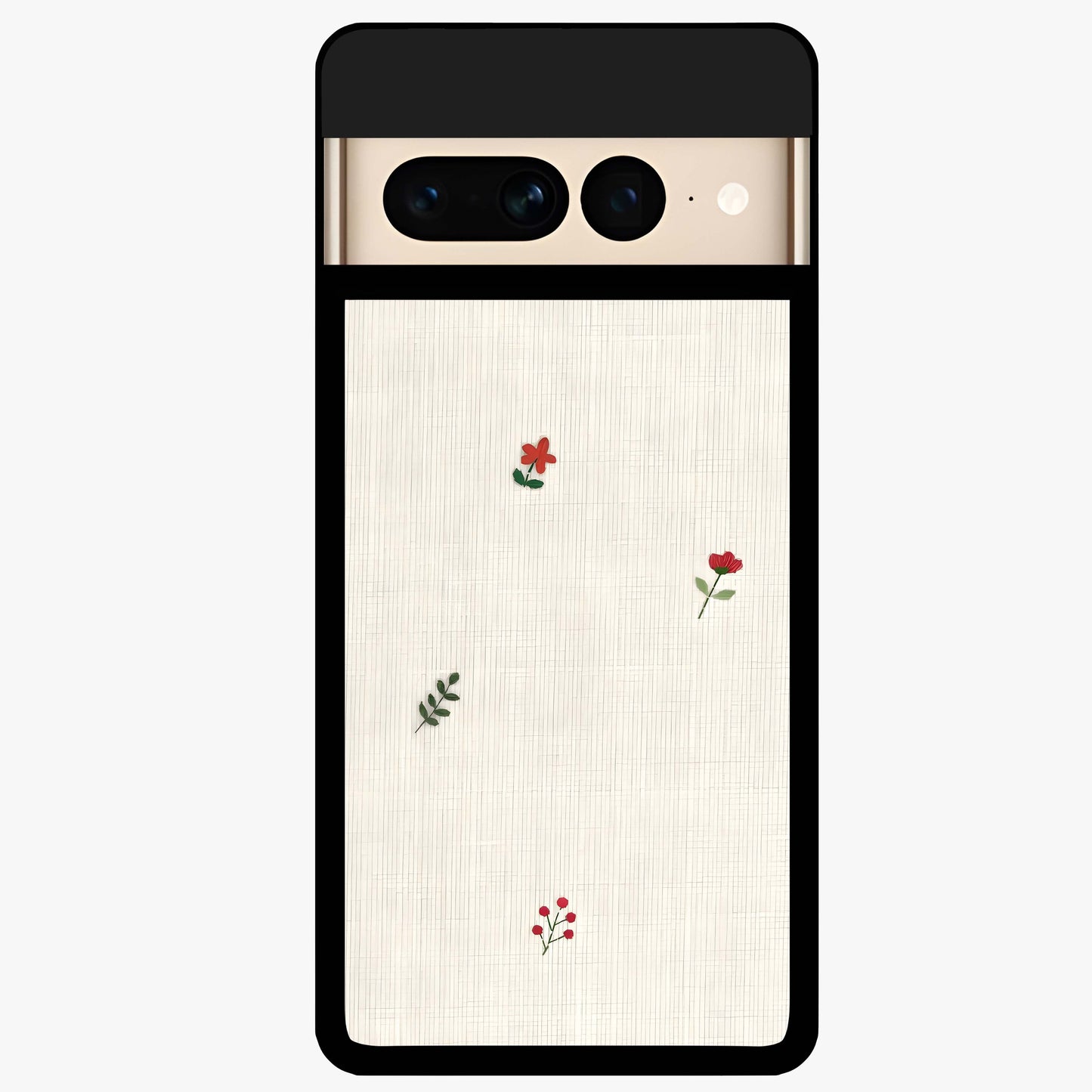 Minimal Petal Whispers Glass Case showing flat back view with soft minimal floral artwork and glossy glass finish.