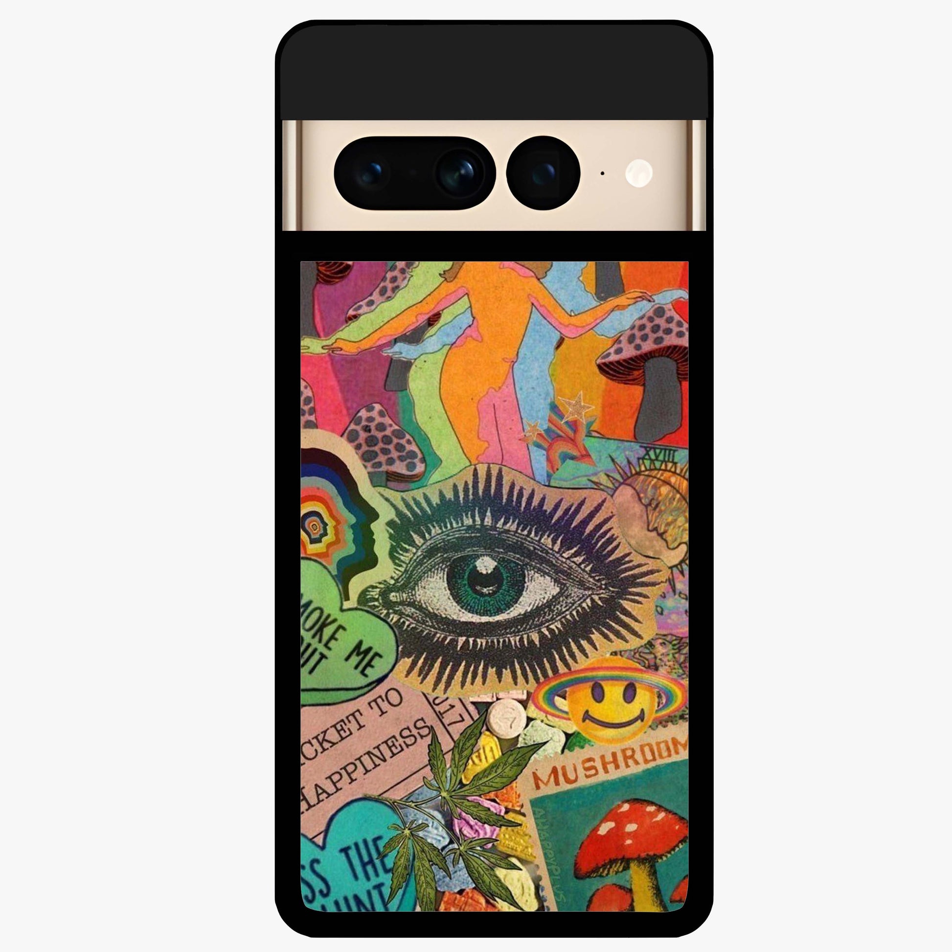 Mystic Eye Wonderland Glass Case showing flat back view with mystical eye themed artwork and glossy glass finish.