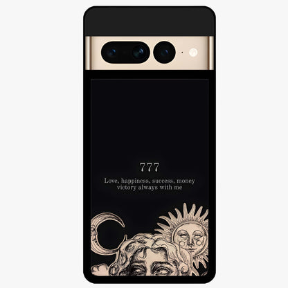 Mystic Victory Aura Glass Case showing flat back view with victory symbol artwork and glossy glass finish.