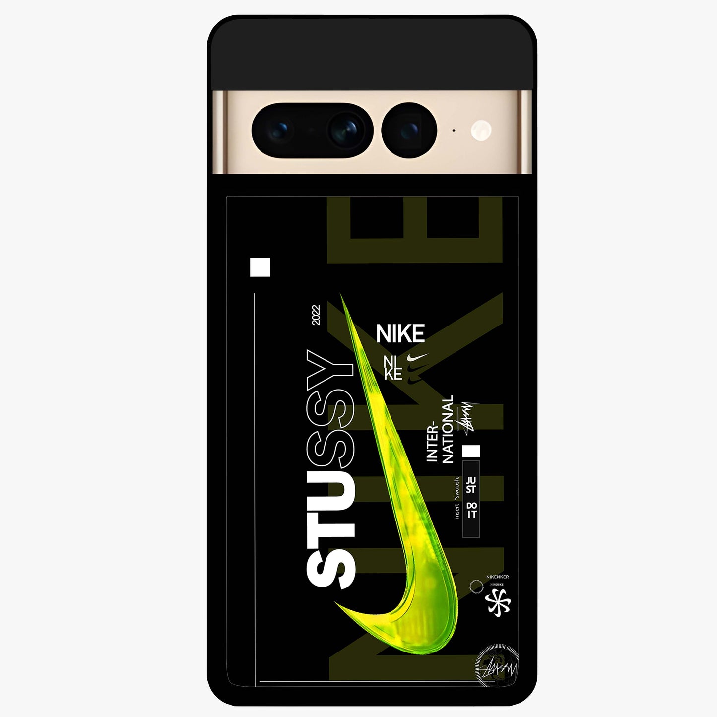 Neon Street Edition Glass Case showing flat back view with neon street style artwork and glossy glass finish.