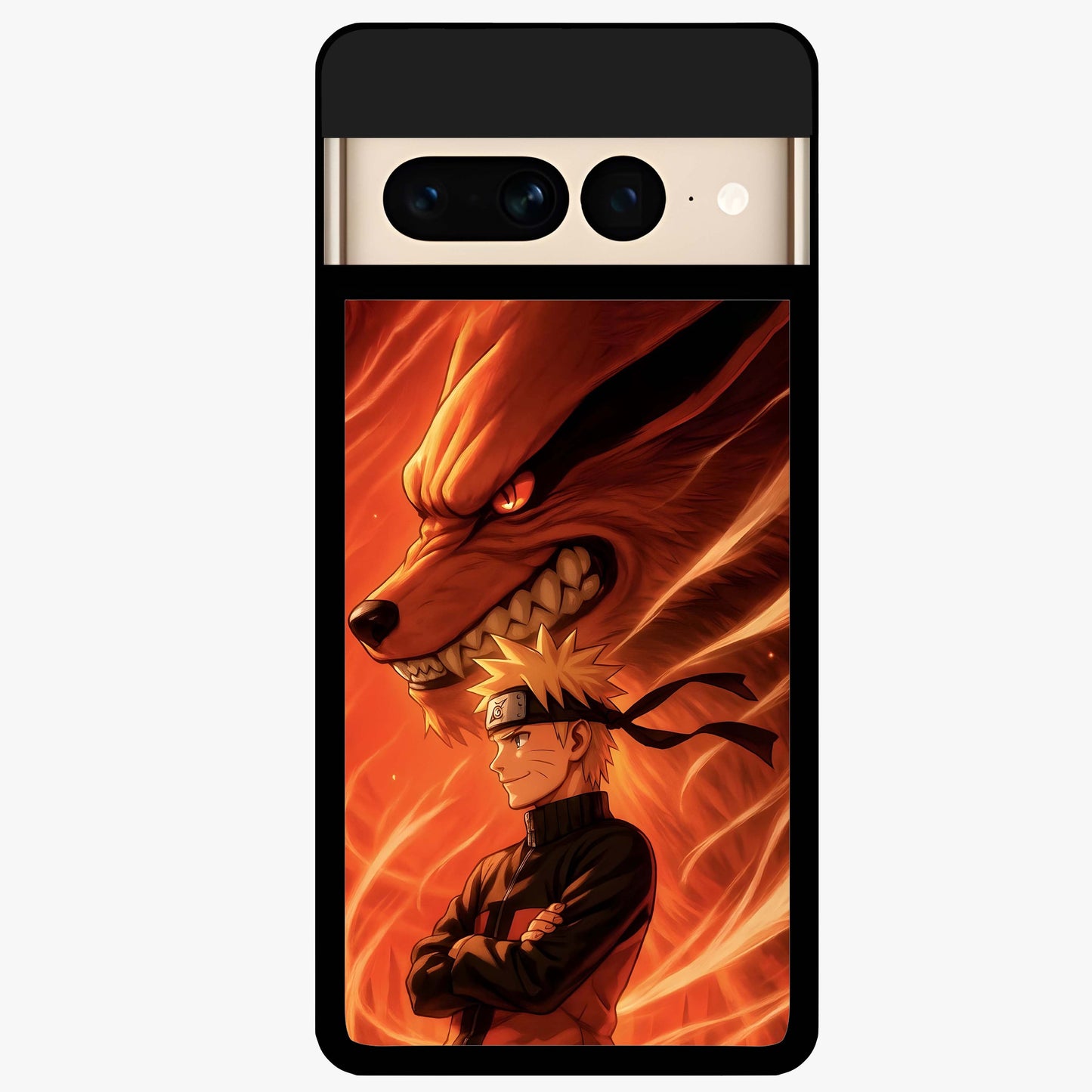 Nine Tails Legacy Glass Case showing flat back view with powerful nine-tailed fox inspired artwork and glossy glass finish.