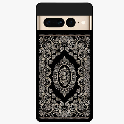 Noir Bloom Elegance Glass Case showing flat back view with elegant dark floral artwork and glossy glass finish.