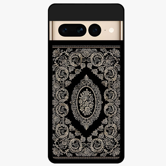 Noir Bloom Elegance Glass Case showing flat back view with elegant dark floral artwork and glossy glass finish.