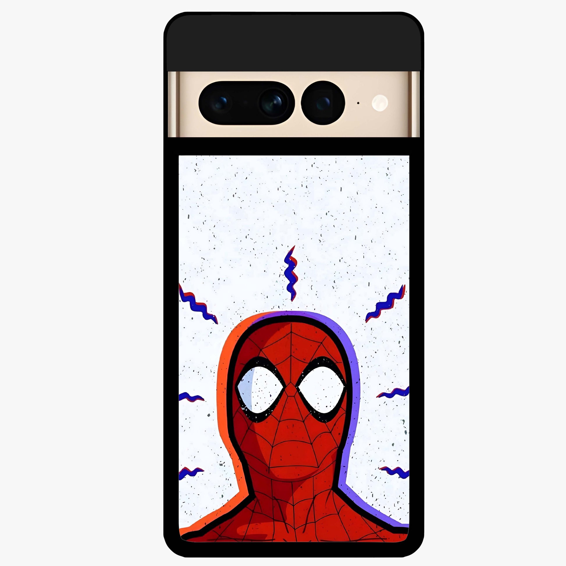 Omg Spiderman Glass Case showing flat back view with bold superhero inspired artwork and glossy glass finish.