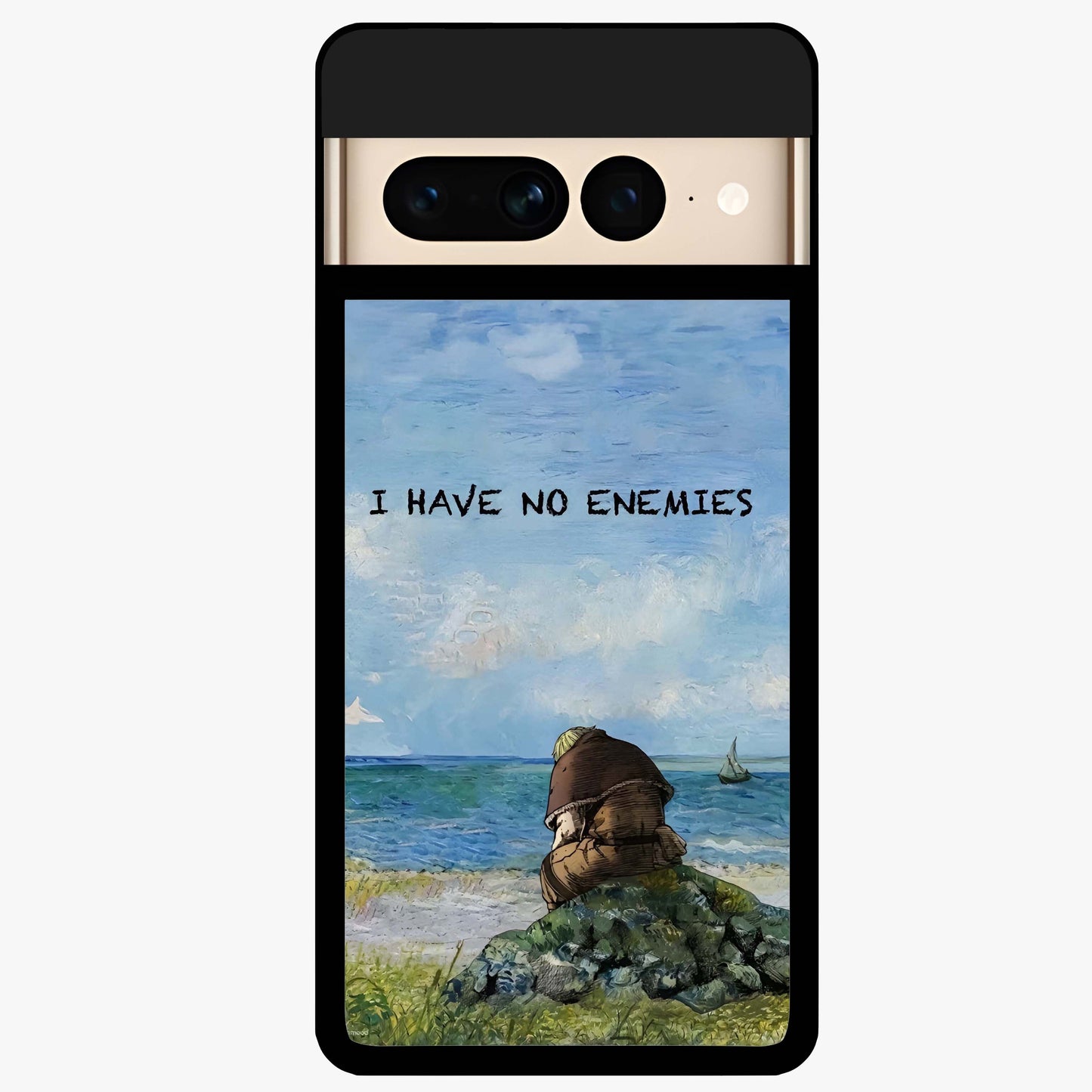 Peace Beyond War Glass Case showing flat back view with symbolic peace themed artwork and glossy glass finish.
