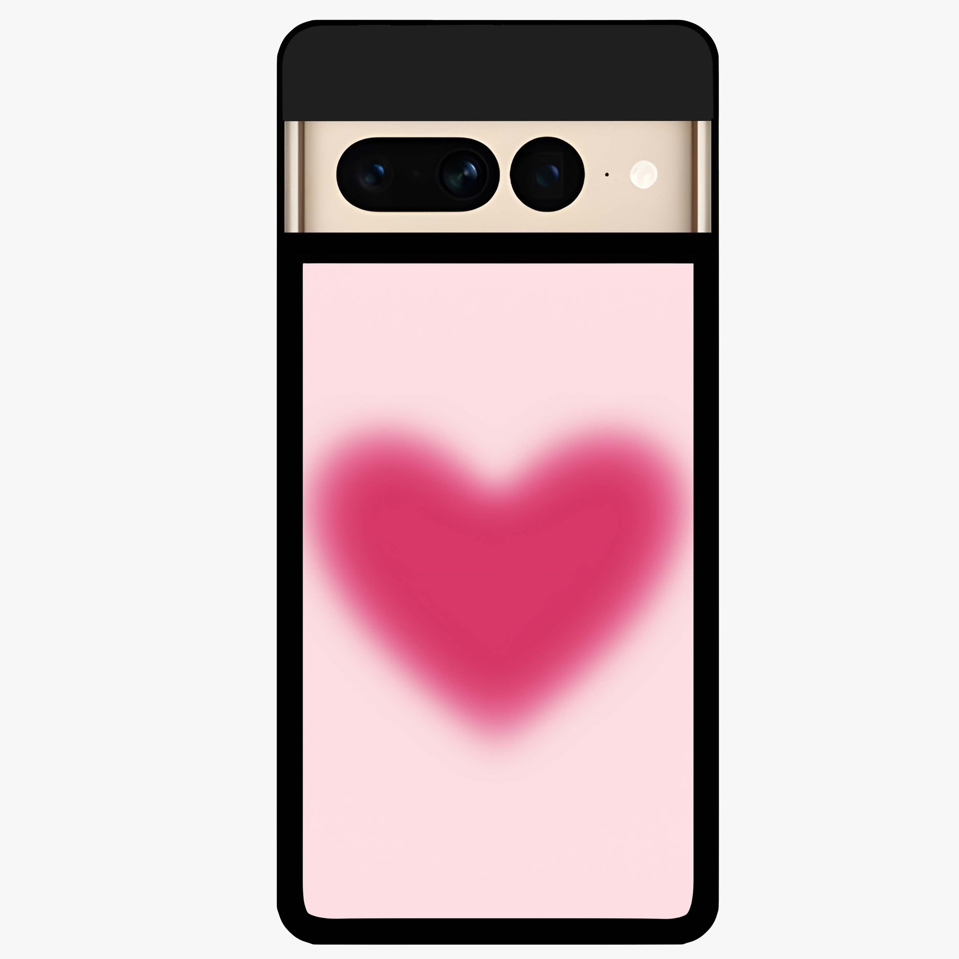 Pink Aura Heart Glass Case showing flat back view with glowing heart artwork and glossy glass finish.