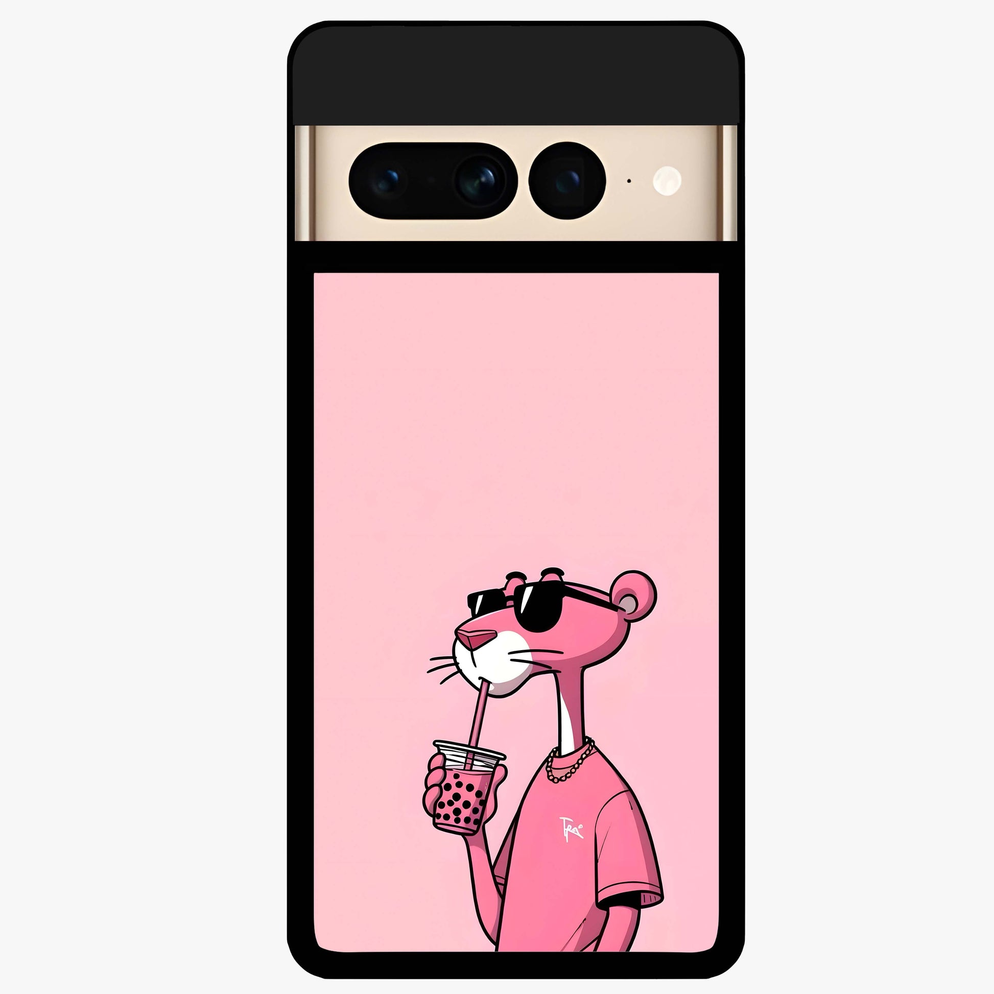 Pink Panther Glass Case showing flat back view with iconic pink panther artwork and glossy glass finish.