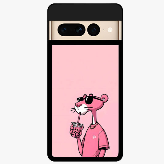 Pink Panther Glass Case showing flat back view with iconic pink panther artwork and glossy glass finish.