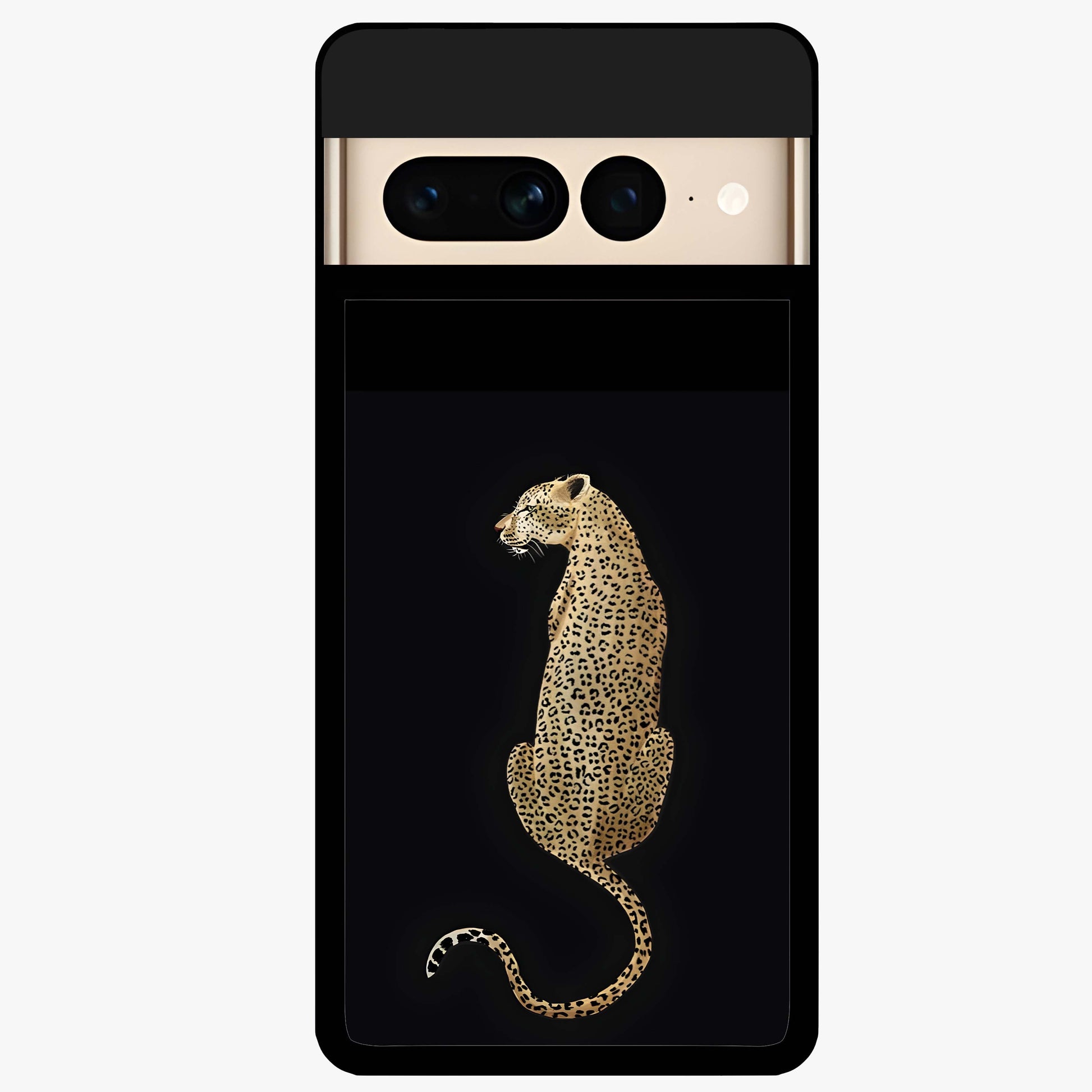 Regal Leopard Glass Case showing flat back view with bold leopard artwork and glossy glass finish.