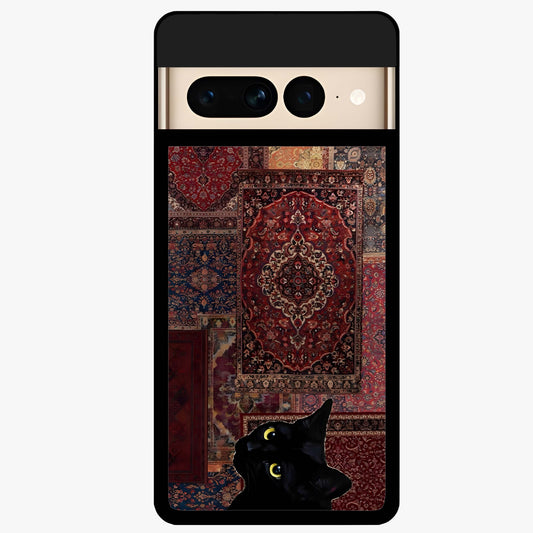 Regal Magic Cat Apple Glass Case showing flat back view with magical cat artwork holding apple and glossy glass finish.