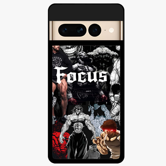 Relentless Power Focus Glass Case showing flat back view with motivational typography artwork and glossy glass finish.