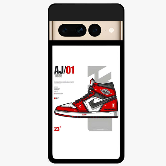 Retro Sneaker Blueprint Glass Case showing flat back view with sneaker blueprint style artwork and glossy glass finish.