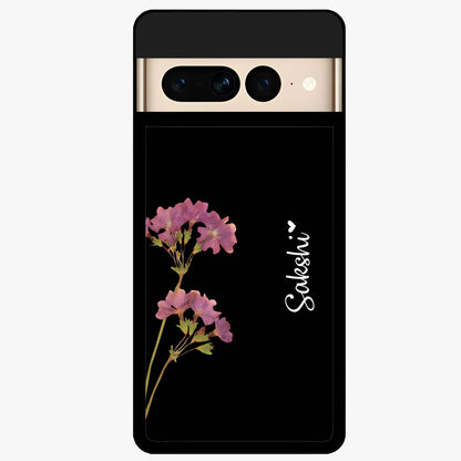 Riching Lavender Flower Custom Name Glass Case showing flat back view with lavender floral artwork and personalized name design.