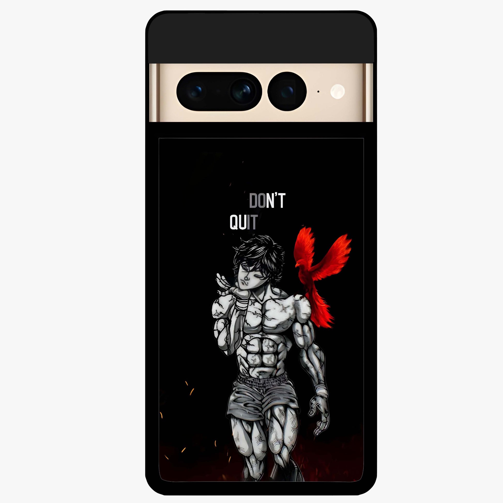 Rise Beyond Limits Glass Case showing flat back view with motivational typography artwork and glossy glass finish.