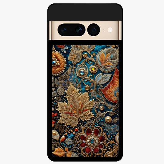 Royal Jewel Garden Glass Case showing flat back view with decorative floral garden artwork and glossy glass finish.