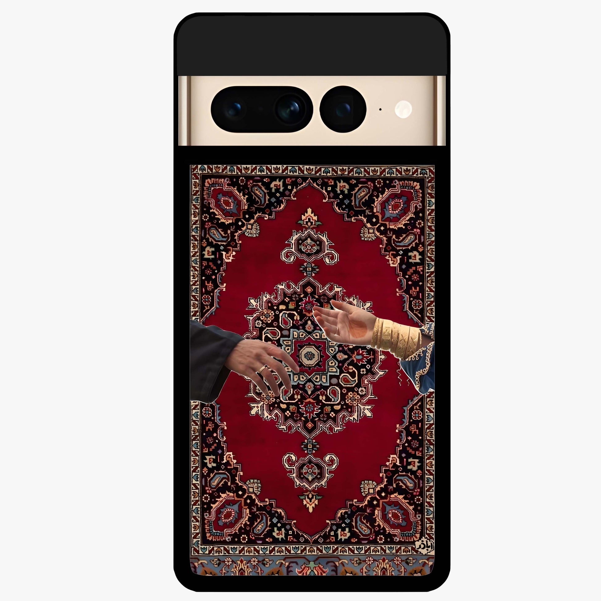 Royal Touch Reach Glass Case showing flat back view with elegant royal themed artwork and glossy glass finish.