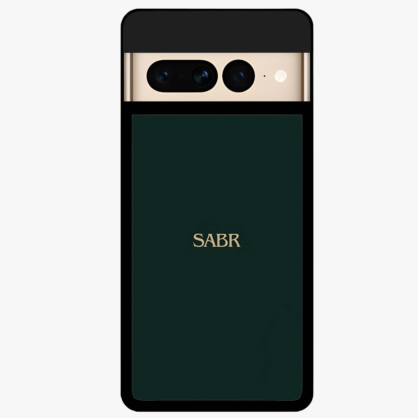 Sabr Minimal Patience Glass Case showing flat back view with minimalist typography artwork and glossy glass finish.