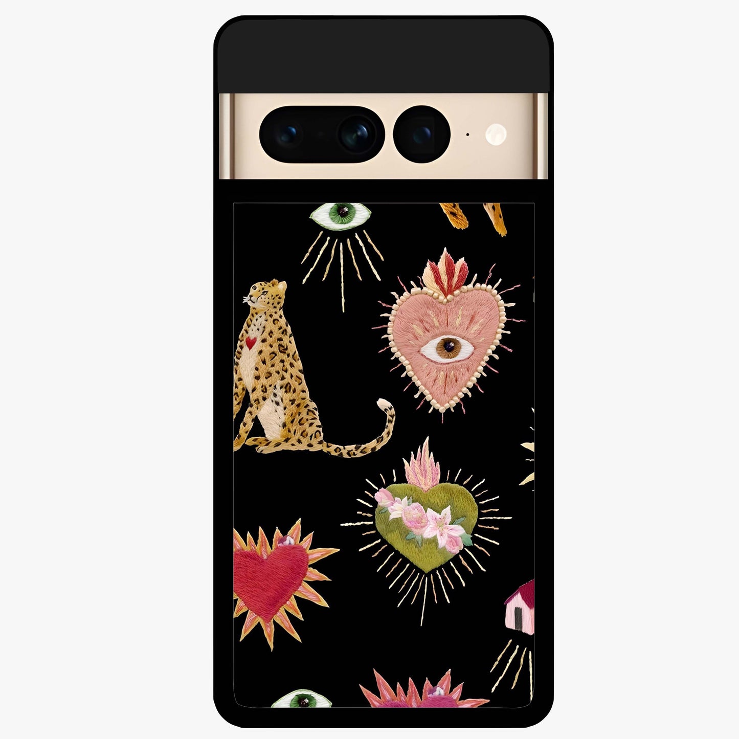 Sacred Jungle Heart Glass Case showing flat back view with jungle inspired heart artwork and glossy glass finish.