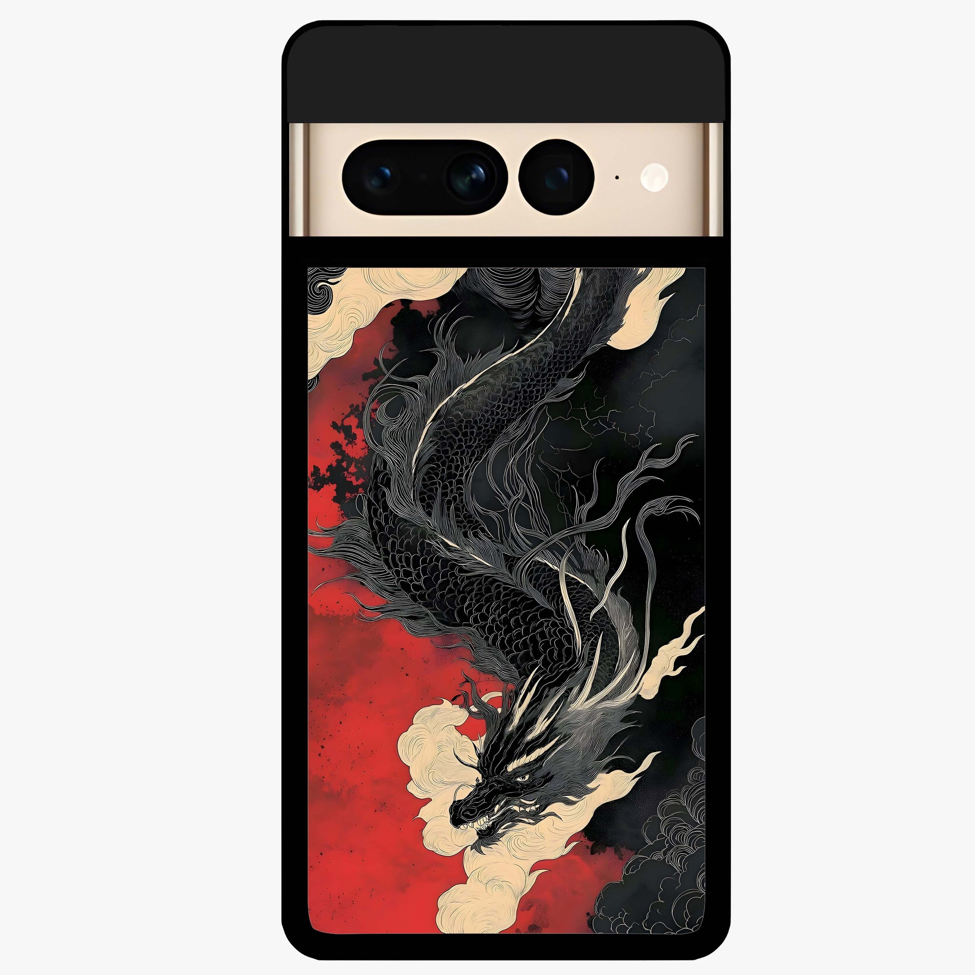 Shadow Dragon Fury Glass Case showing flat back view with fierce dragon artwork and glossy glass finish.