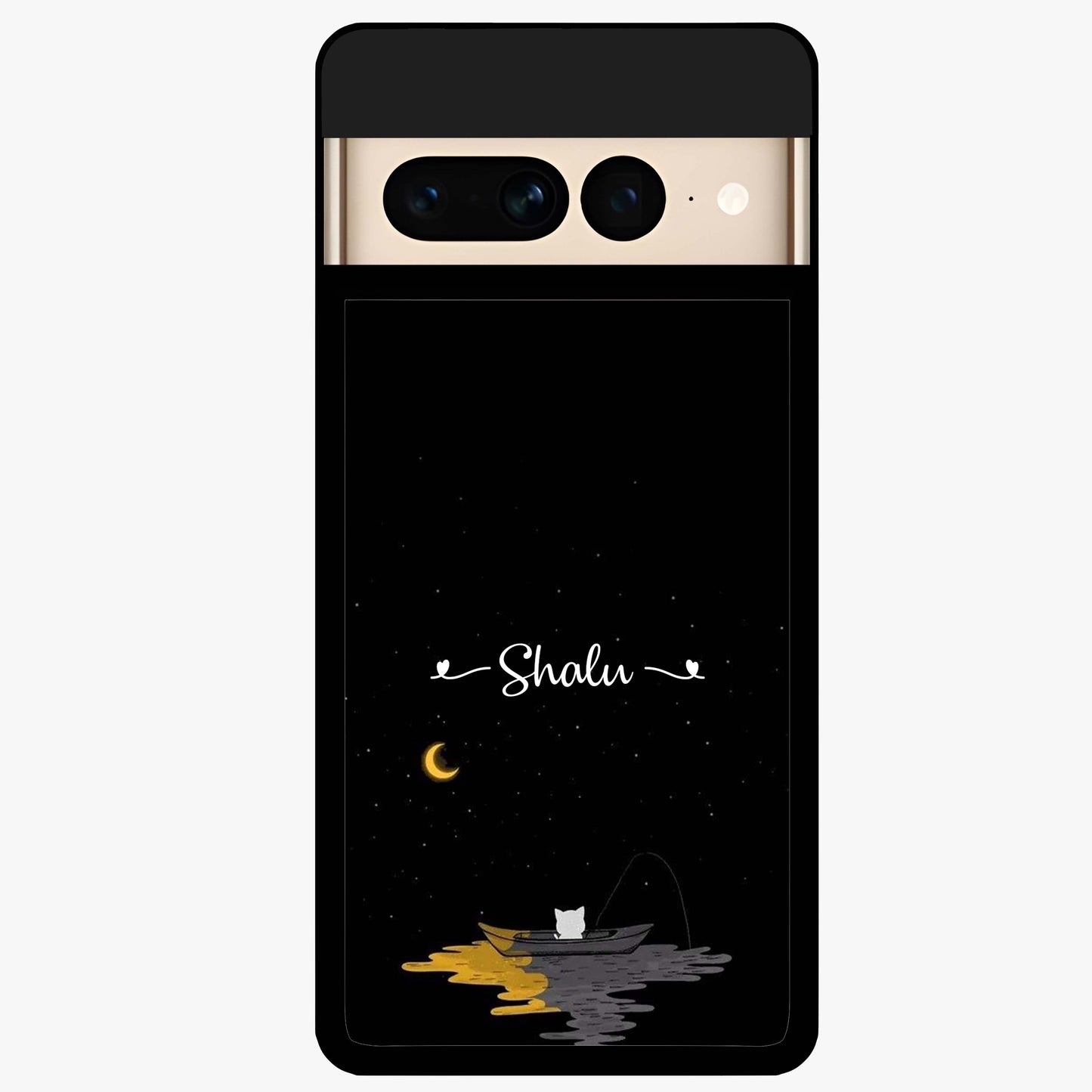 Silent Night Row Glass Case showing flat back view with calm night themed artwork and glossy glass finish.