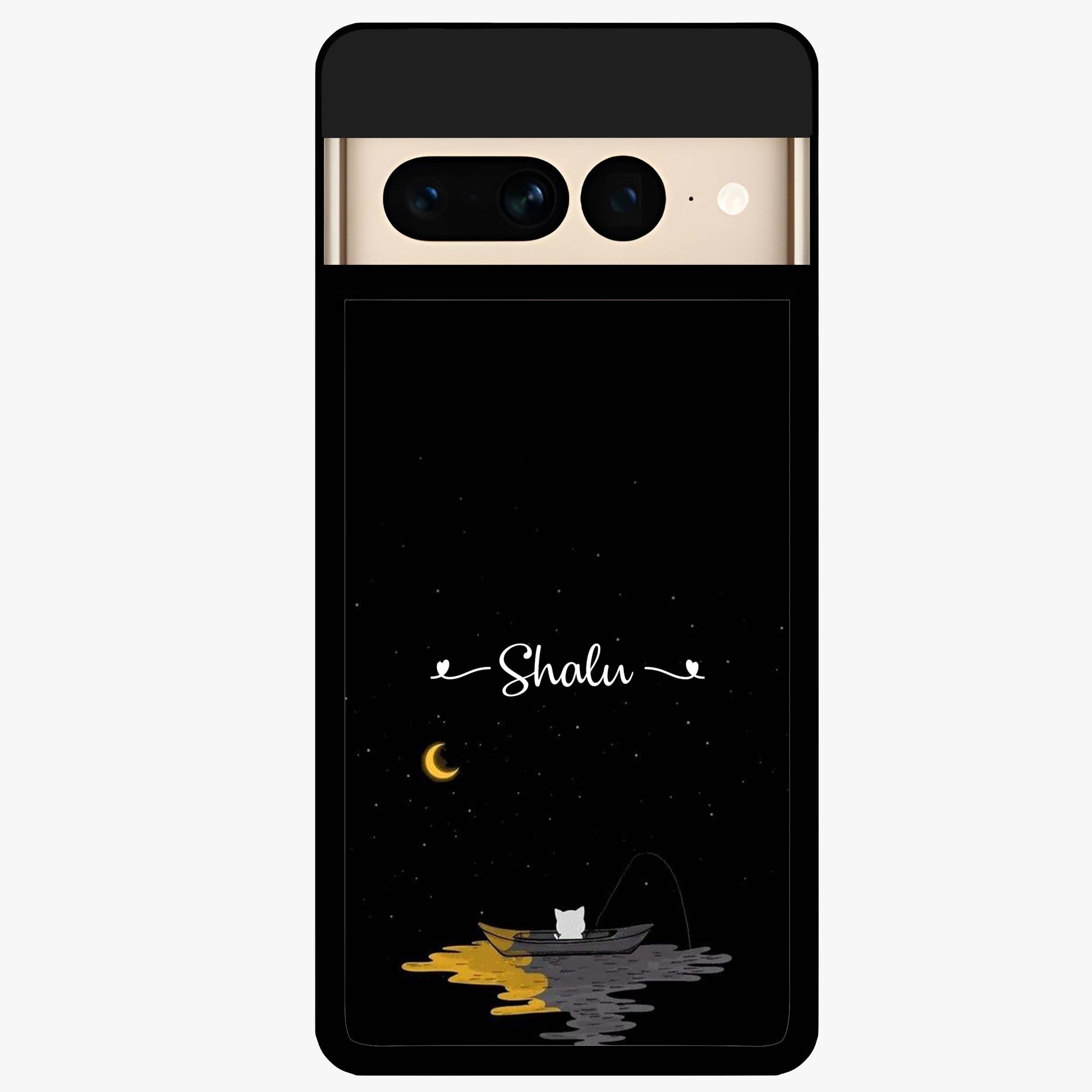 Silent Night Row Glass Case showing flat back view with calm night themed artwork and glossy glass finish.