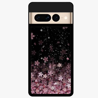 Small Starry Flowers Glass Case showing flat back view with delicate starry floral artwork and glossy glass finish.