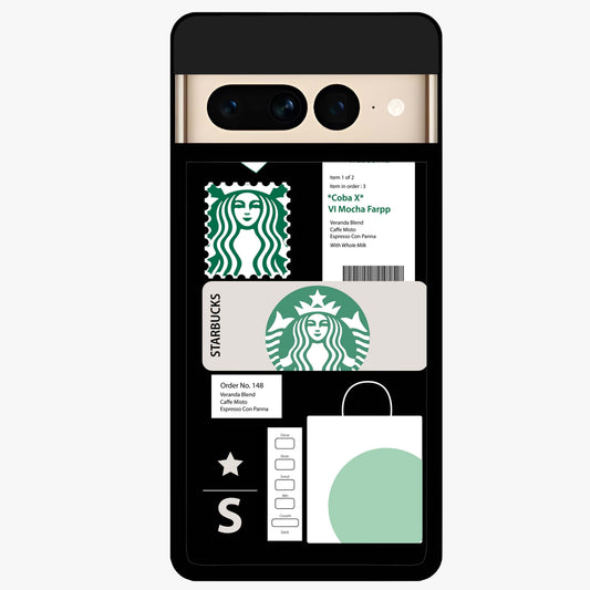 Starbucks Mocha Glass Case showing flat back view with coffee inspired artwork and glossy glass finish.
