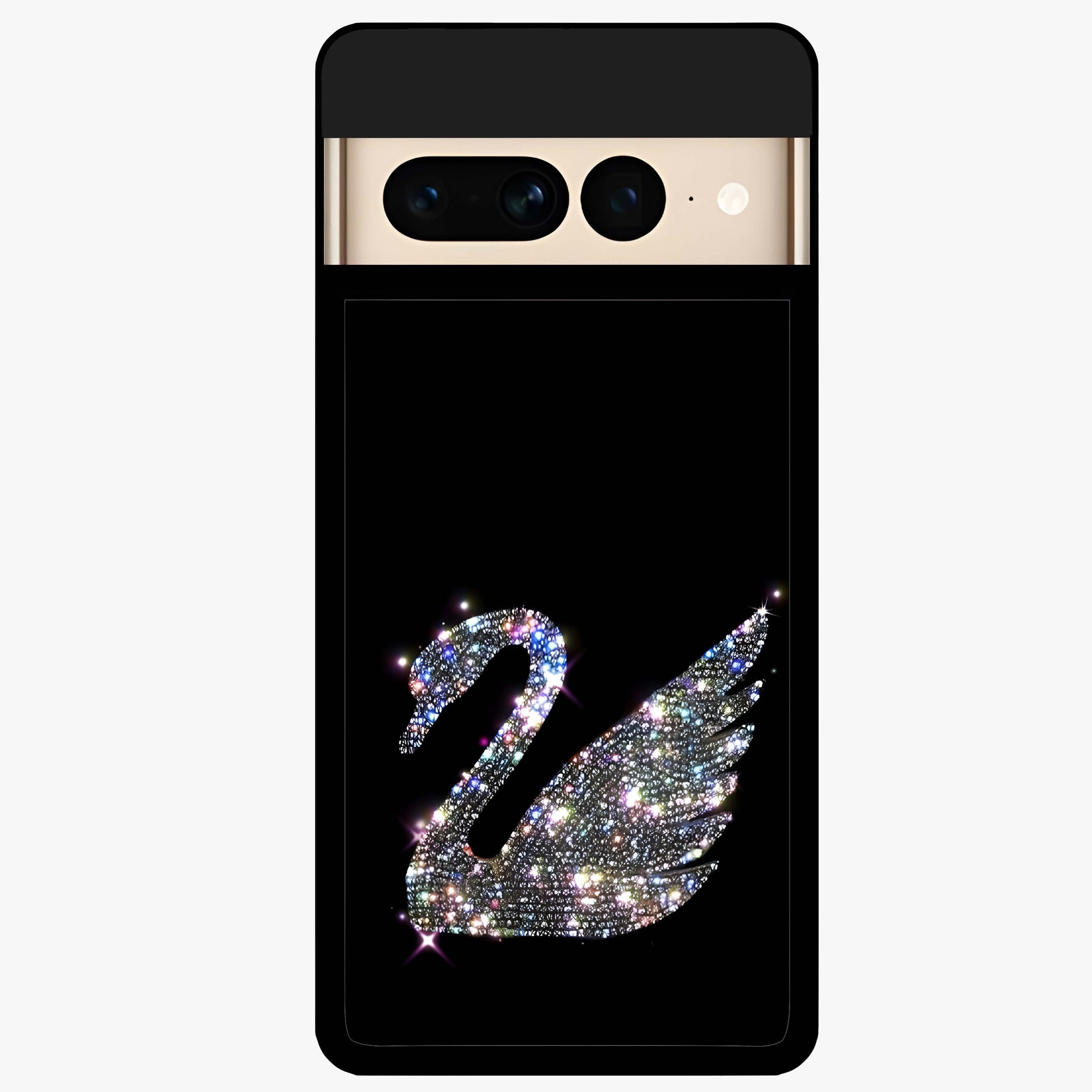 Starlit Swan Grace Glass Case showing flat back view with graceful swan artwork under starry sky and glossy glass finish.