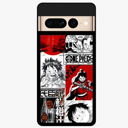 Strawhat Chaos Panels Glass Case showing flat back view with anime inspired chaos panel artwork and glossy glass finish.