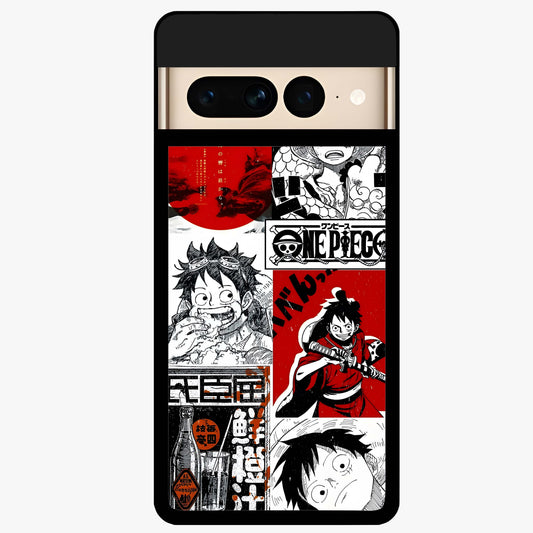 Strawhat Chaos Panels Glass Case showing flat back view with anime inspired chaos panel artwork and glossy glass finish.