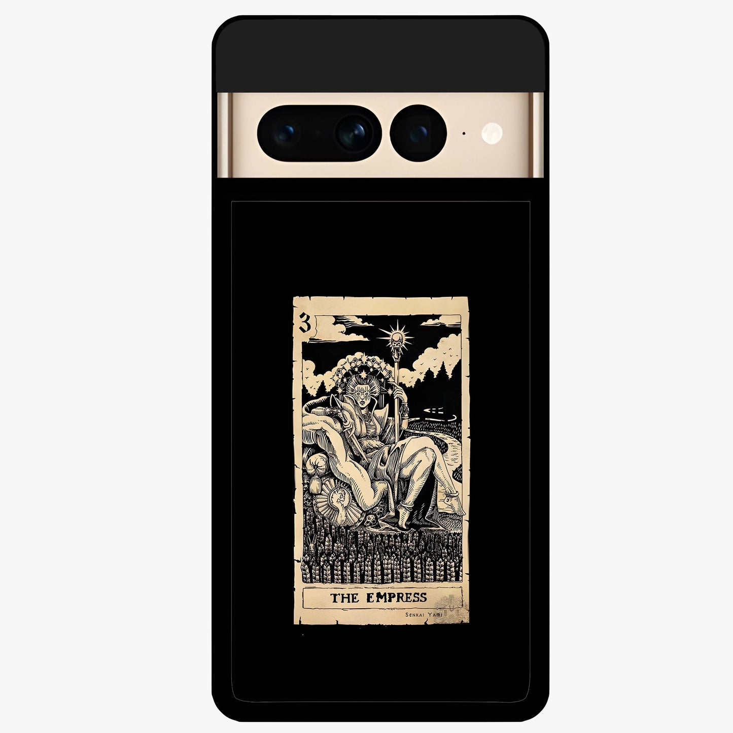 The Empress Glass Case showing flat back view with regal feminine artwork and glossy glass finish.