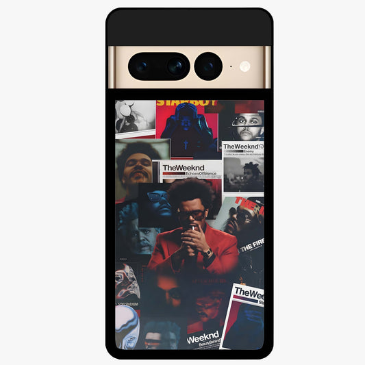 The Weeknd Glass Case showing flat back view with music inspired artistic portrait artwork and glossy glass finish.